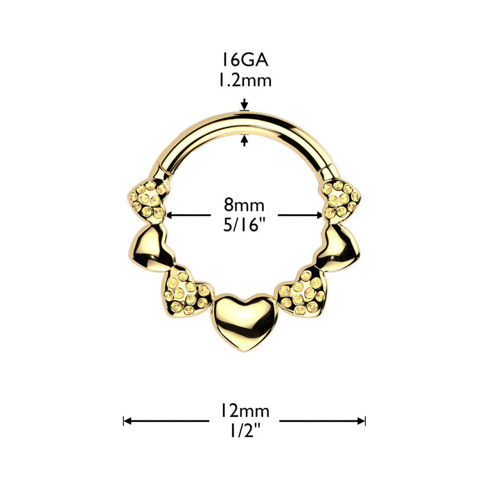 Cherry Diva Hinged Hoop Ring 16 Gauge Silver Crystal Hearts Hinged Hoop Ring