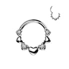 Cherry Diva Hinged Hoop Ring 16 Gauge Silver Crystal Hearts Hinged Hoop Ring