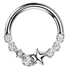 Cherry Diva Hinged Hoop Ring 16 Gauge Silver Crystal Lined Star Hinged Hoop Ring
