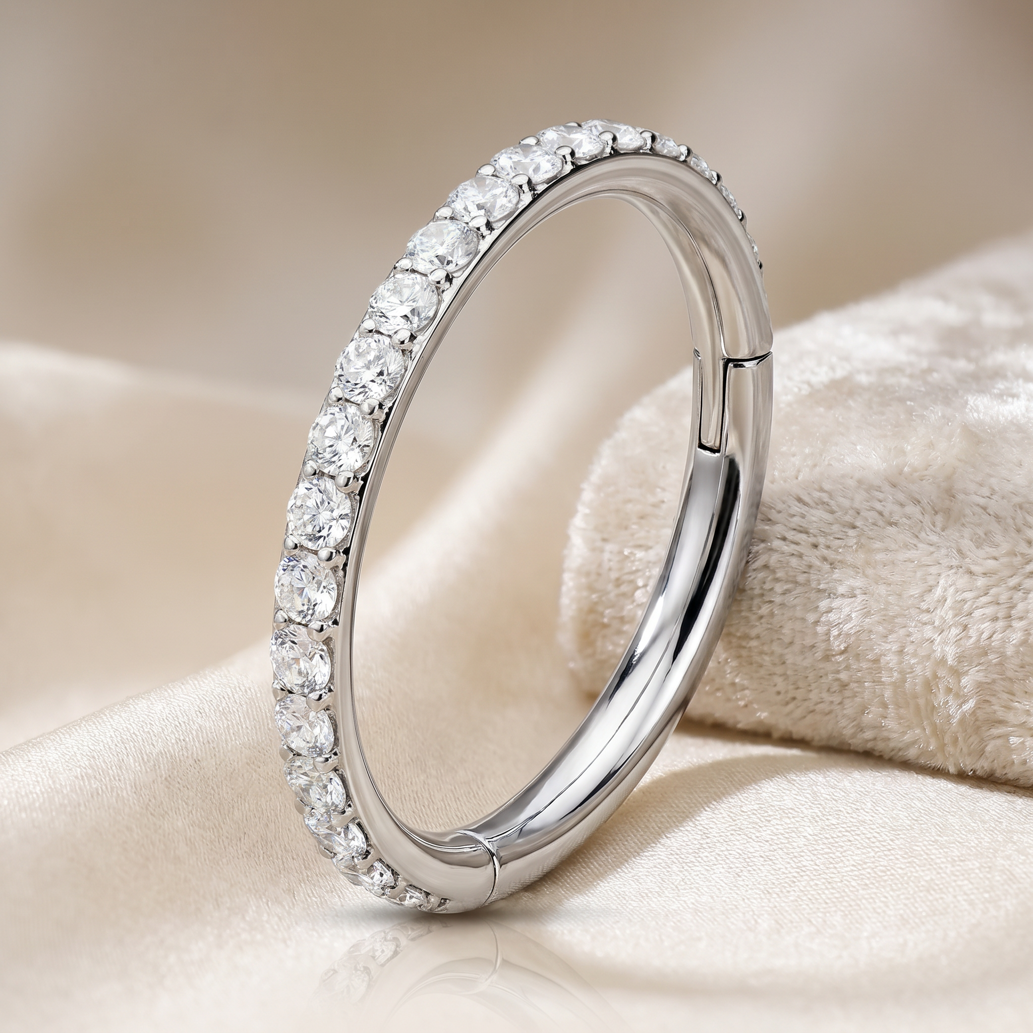 Cherry Diva Hinged Hoop Ring 16 Gauge Silver Hypoallergenic Crystal Lined Hinged Segment Hoop