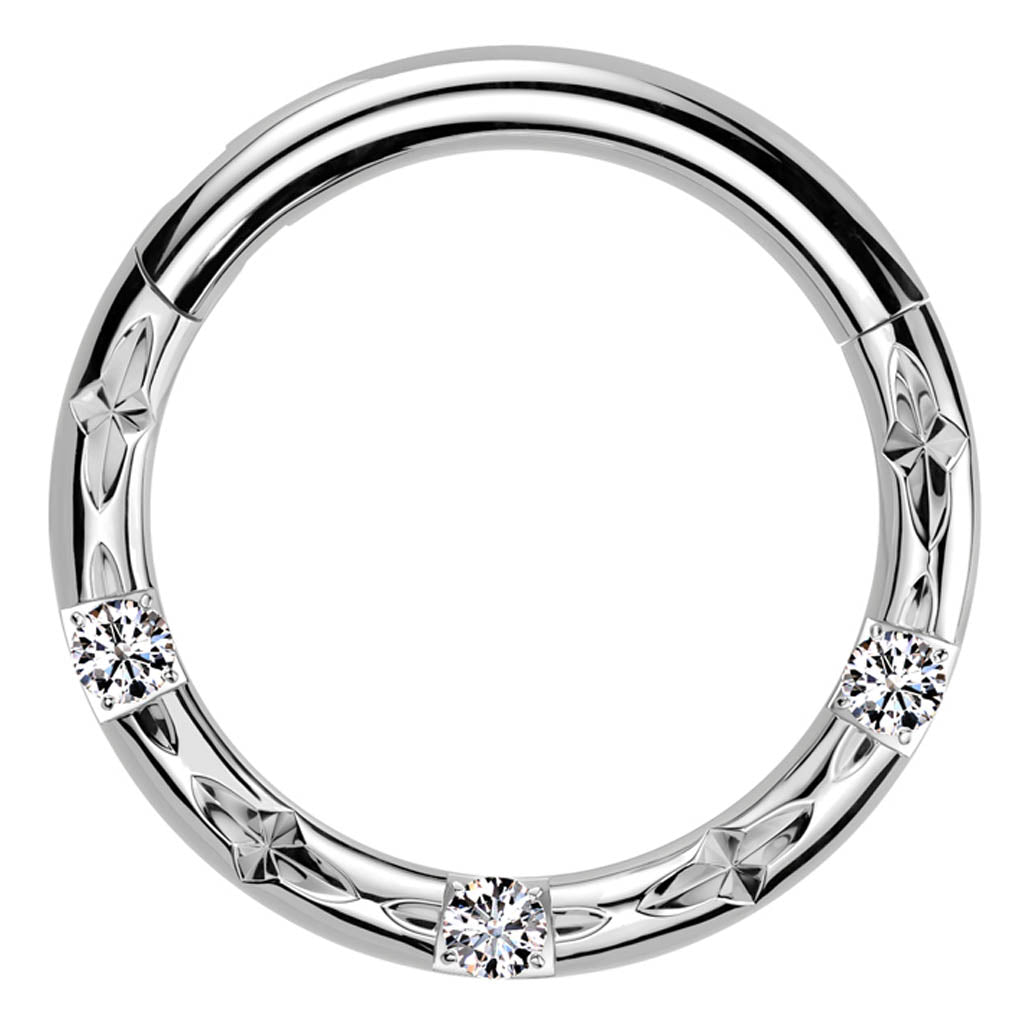 16 Gauge Titanium Crystal Cut Hinged Hoop - Cherry Diva