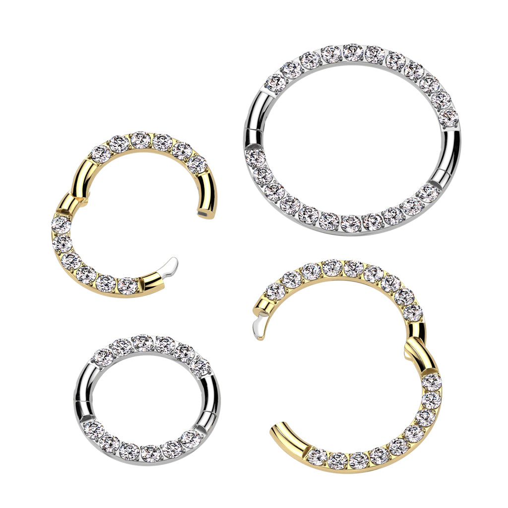 Cherry Diva Hinged Hoop Ring 16 Gauge Titanium Crystal Lined Hinged Hook Hoop
