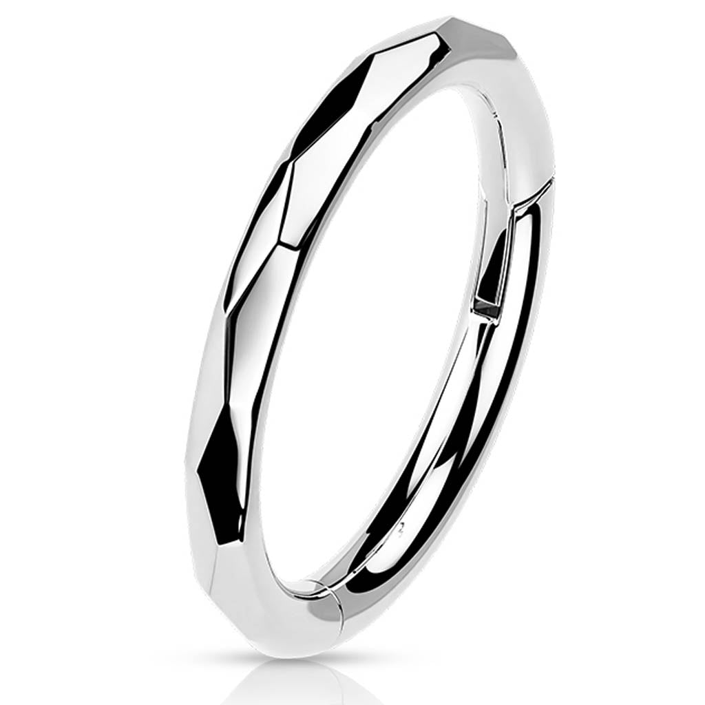 Cherry Diva Hinged Hoop Ring 16 Gauge Titanium Faceted Side Hinged Hoop Ring - Silver