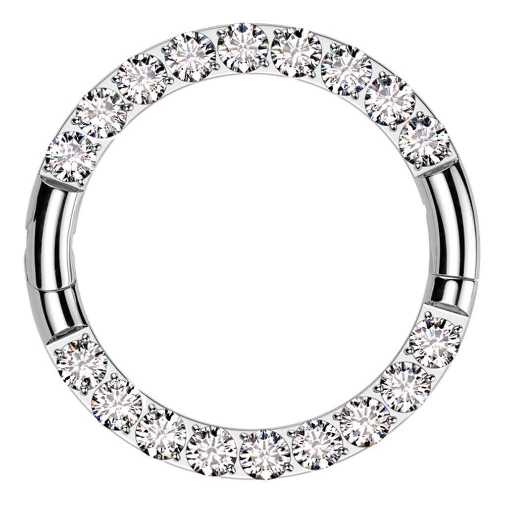 Cherry Diva Hinged Hoop Ring 16 Gauge Titanium Half Crystal Hinged Hoop Ring