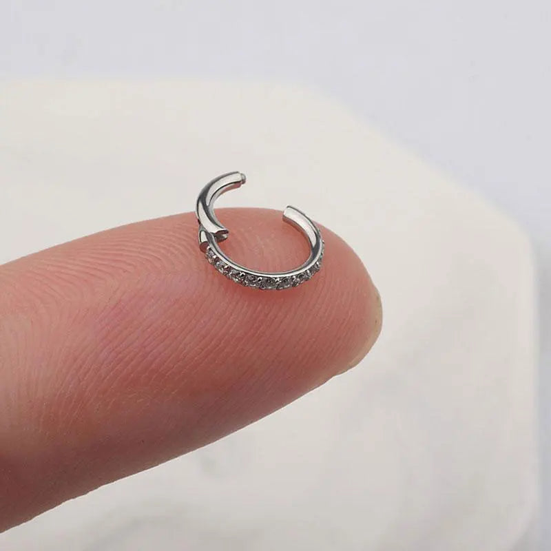 Cherry Diva Hinged Hoop Ring 20 Gauge Titanium Crystal Lined Hinged Hoop