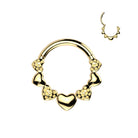Cherry Diva Hinged Hoop Ring Gold 16 Gauge Hypoallergenic Crystal Hearts Hinged Hoop Ring