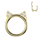 Cherry Diva Hinged Hoop Ring Gold 16 Gauge Titanium Crystal Kitty Hinged Segment Hoop