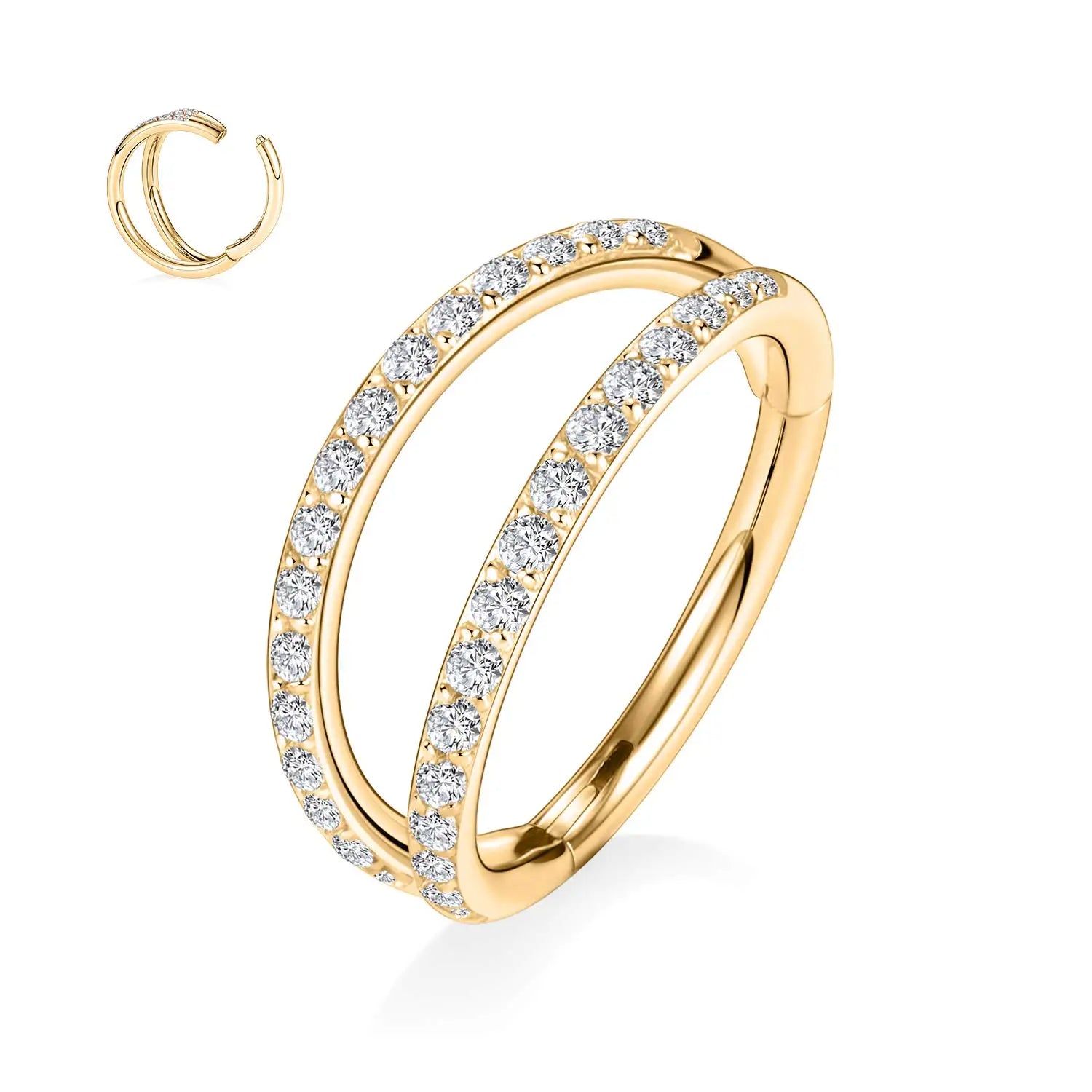 Cherry Diva Hinged Hoop Ring Gold / 8MM 16 Gauge Hypoallergenic Double Crystal Hinged Hoop Ring