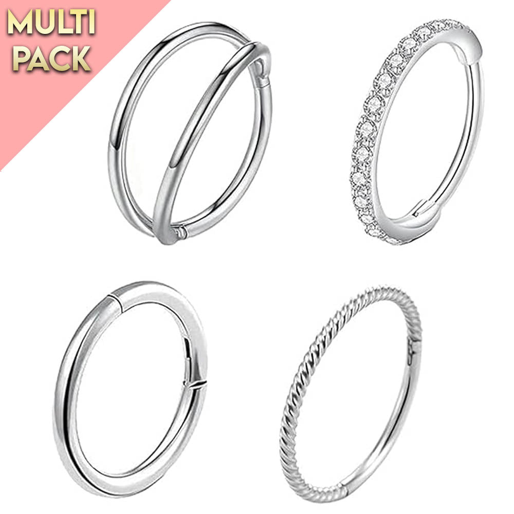 Multi Pack Of 4 Surgical Steel Hinged Hoops - Cherry Diva