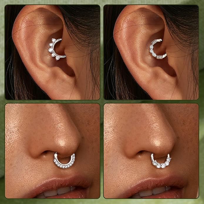 Cherry Diva Hinged Hoop Ring Multi Pack Of 8 Silver Crystal Cartilage / Septum Rings