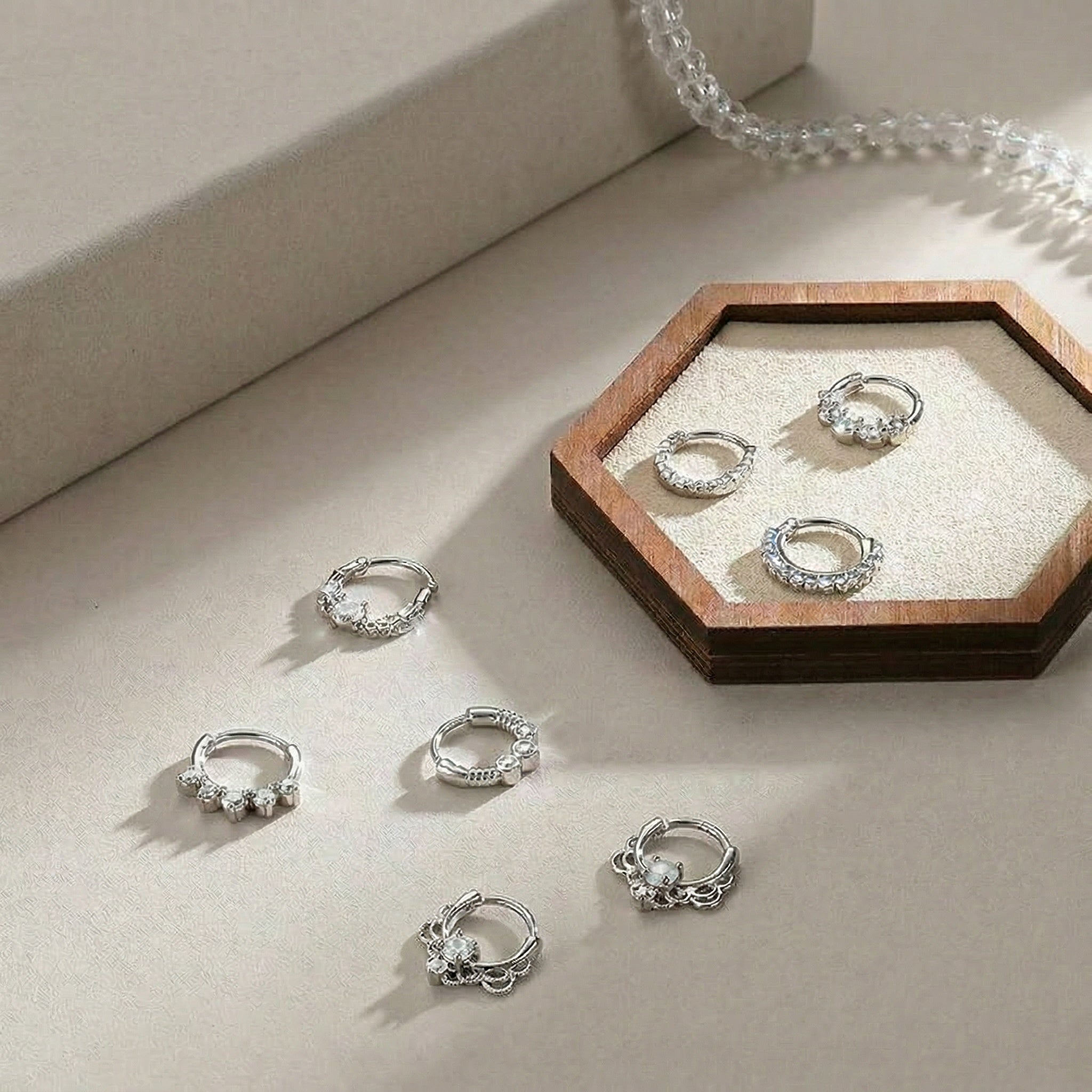 Cherry Diva Hinged Hoop Ring Multi Pack Of 8 Silver Crystal Cartilage / Septum Rings