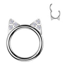 Cherry Diva Hinged Hoop Ring Silver 16 Gauge Titanium Crystal Kitty Hinged Segment Hoop