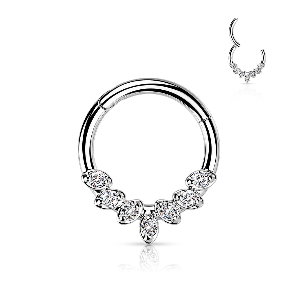 Cherry Diva Hinged Hoop Ring Silver / 8MM 16 Gauge Hypoallergenic Crystal Row Hinged Hoop