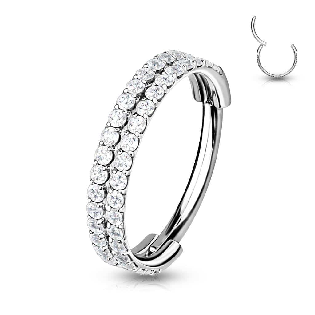 Cherry Diva Hinged Hoop Ring Silver / 8MM 16 Gauge Titanium Double Crystal Lined Hinged Hoop
