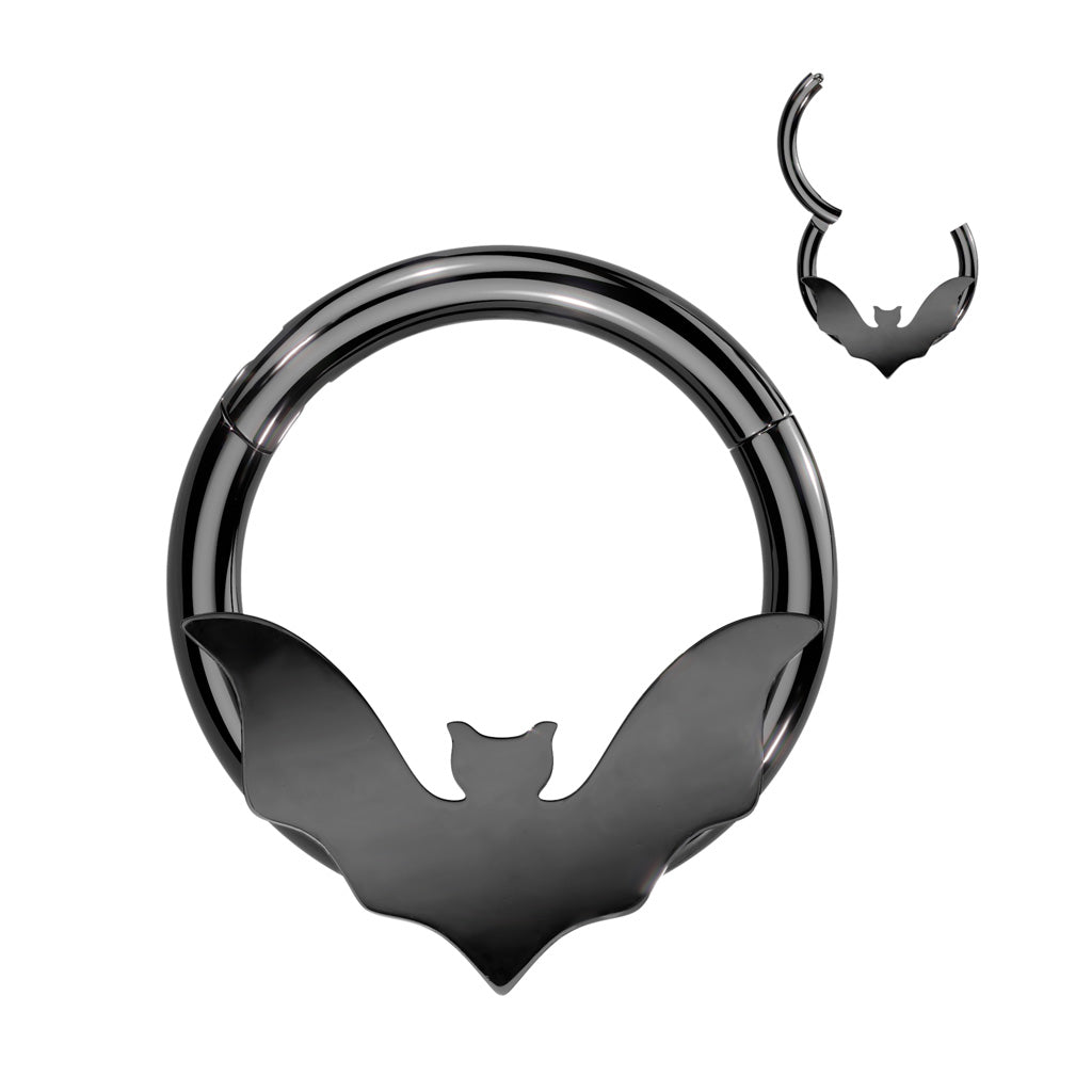 Cherry Diva Hinged Ring 16 Gauge Black Bat Hinged Hoop Ring