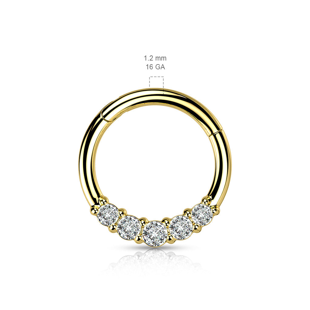 16 Gauge Hinged Silver Five Crystal Hoop Ring