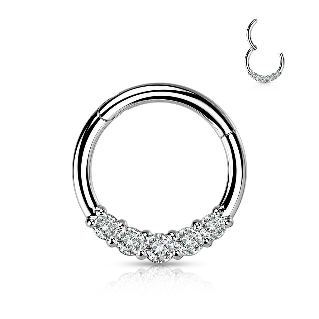 16 Gauge Hinged Silver Five Crystal Hoop Ring