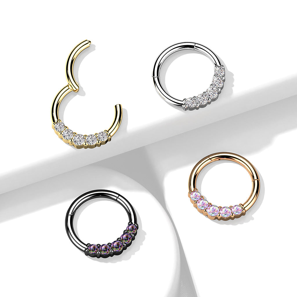 Cherry Diva Hinged Ring 16 Gauge Hinged Silver Five Crystal Hoop Ring