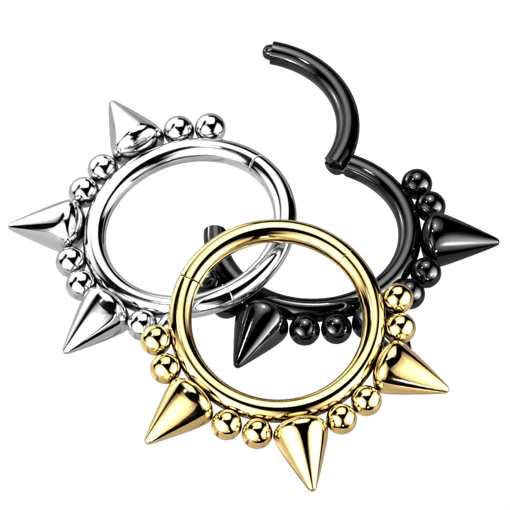 Cherry Diva Hinged Ring 16 Gauge Spiked Lined Hinged Hoop Ring