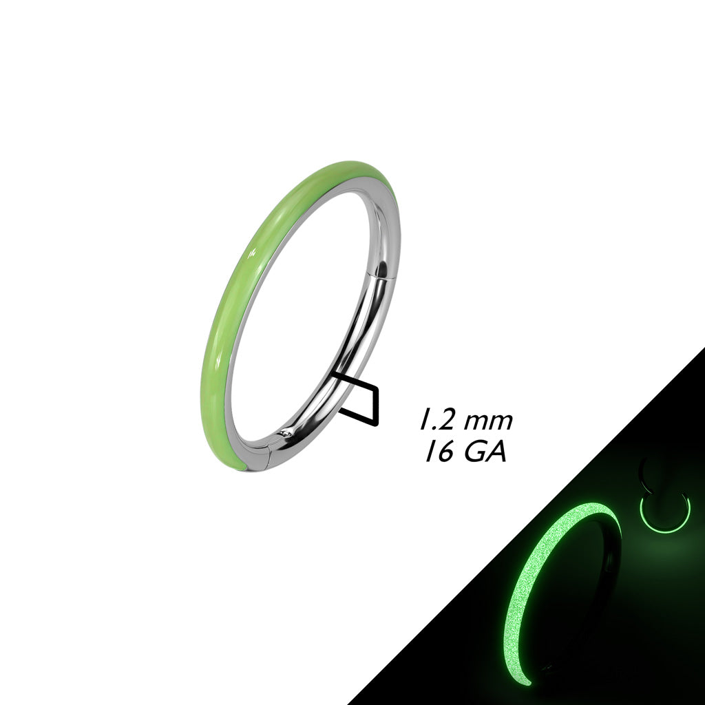 16 Gauge Green Glow In The Dark Titanium Hinged Hoop Ring