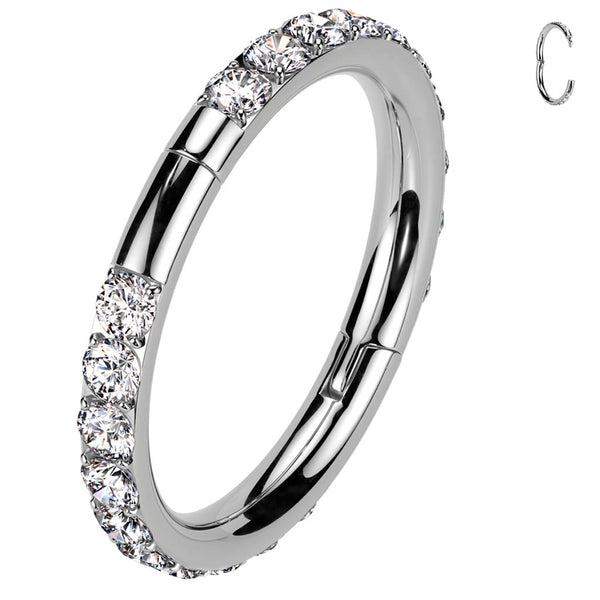 16 Gauge Titanium Crystal Lined Hinged Hook Hoop - Cherry Diva