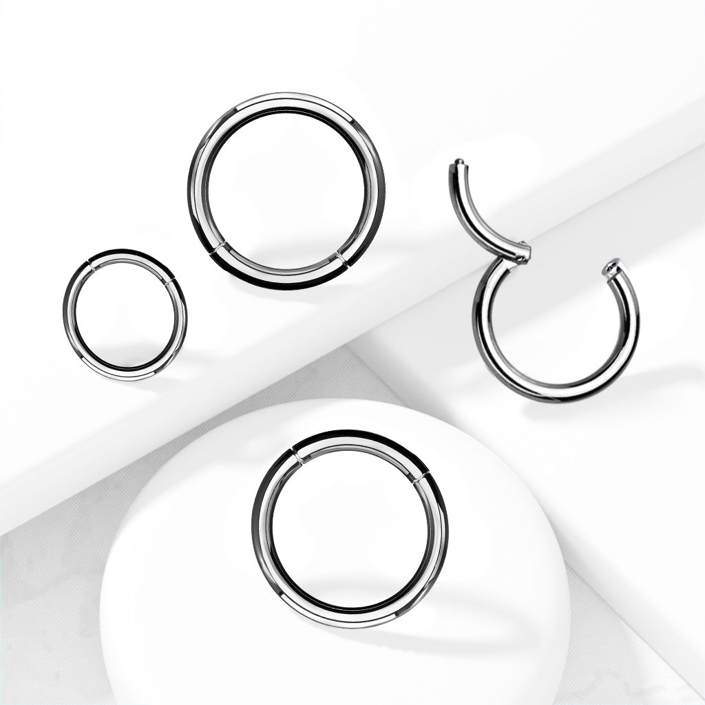 16 Gauge Titanium Hinged Hoop Ring - Silver