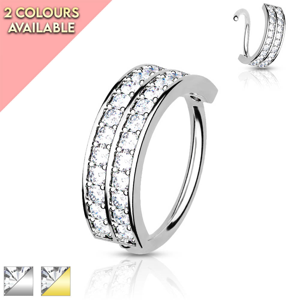 20 Gauge Double Crystal Row Hoop Ring For Nose & Ear