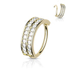 20 Gauge Double Crystal Row Hoop Ring For Nose & Ear Gold