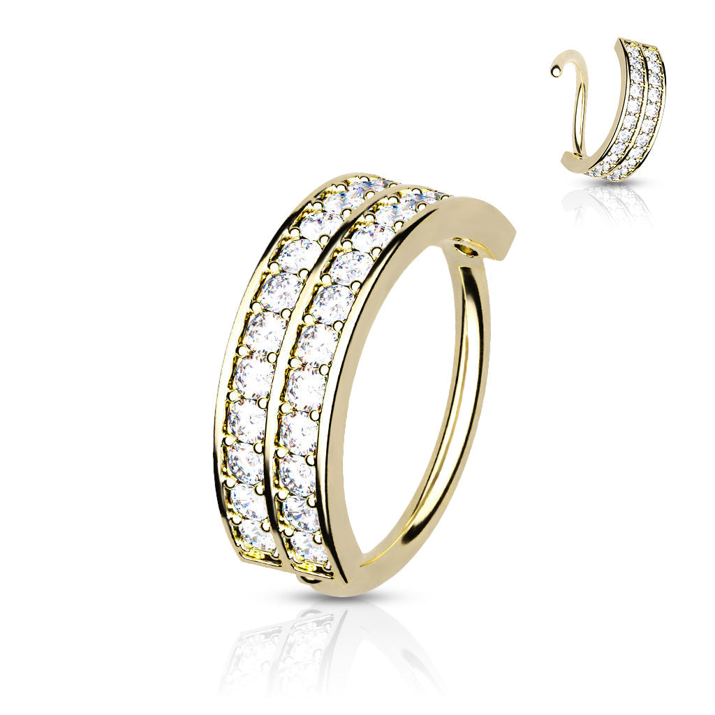 Cherry Diva Hoop Ring Gold 20 Gauge Double Crystal Row Hoop Ring For Nose & Ear