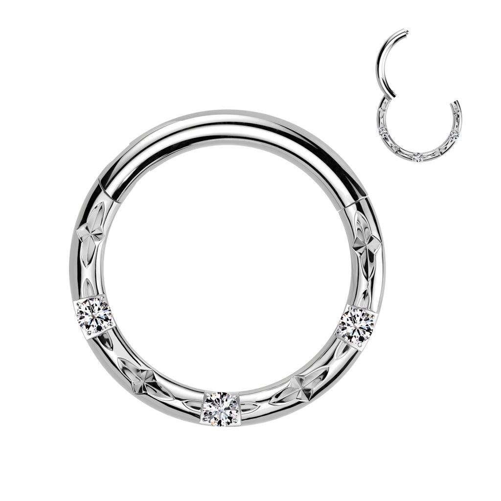 Cherry Diva Hoop Ring Silver 16 Gauge Titanium Crystal Cut Hinged Hoop