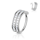 20 Gauge Double Crystal Row Hoop Ring For Nose & Ear Silver