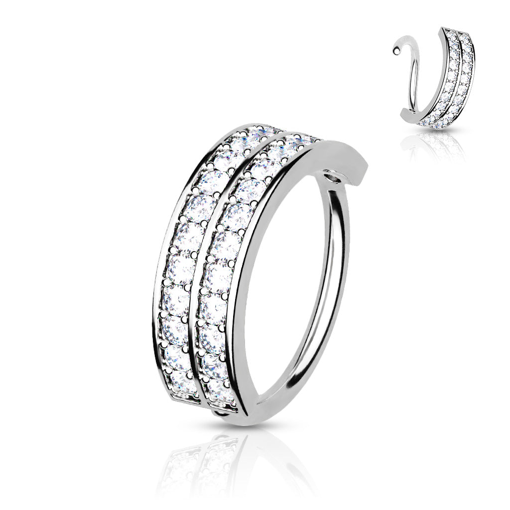 Cherry Diva Hoop Ring Silver 20 Gauge Double Crystal Row Hoop Ring For Nose & Ear