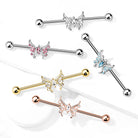 Cherry Diva Industrial Barbell 14 Gauge Crystal Butterfly Industrial Barbell