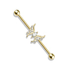Cherry Diva Industrial Barbell Gold 14 Gauge Crystal Butterfly Industrial Barbell