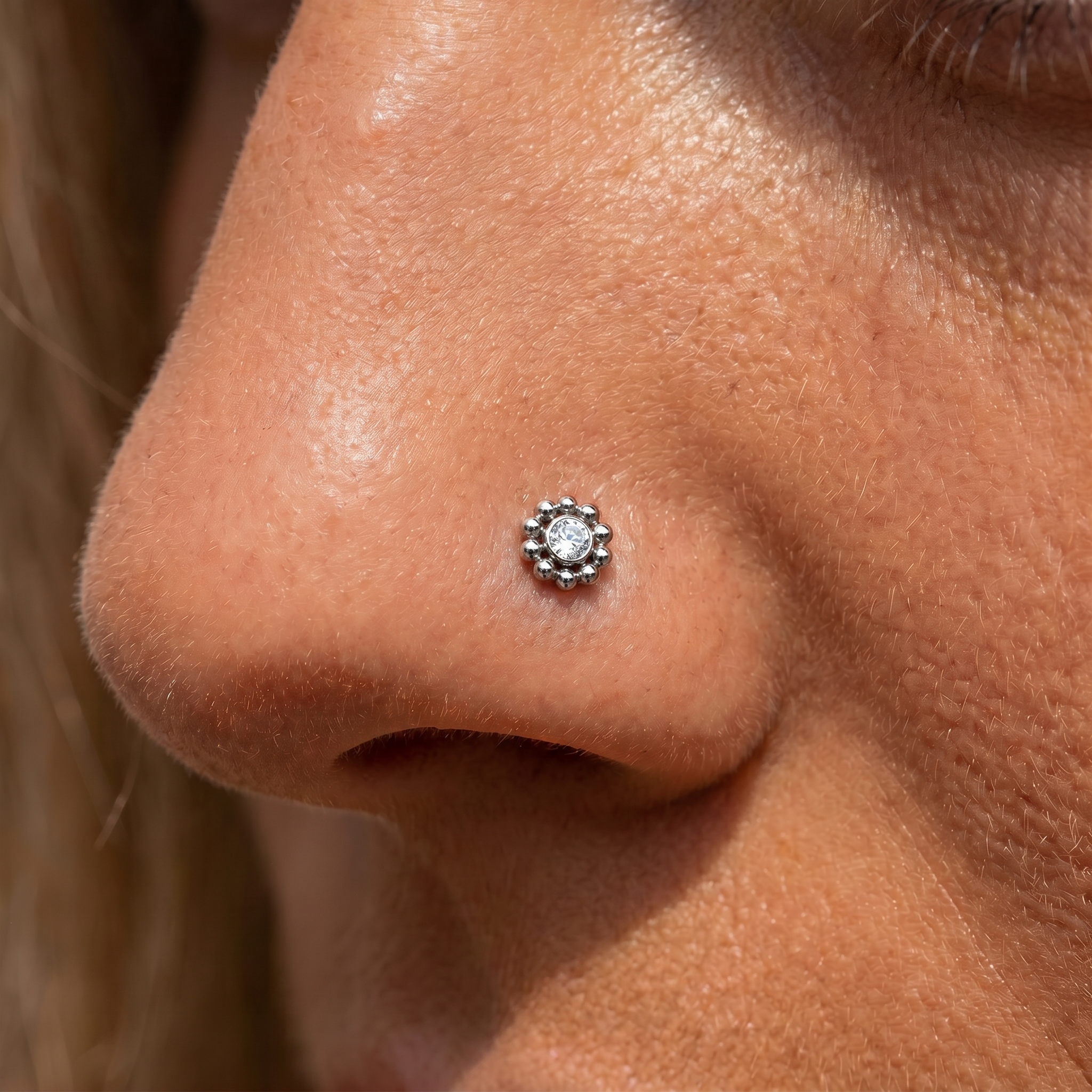 Cherry Diva L Bend Nose Stud 20 Gauge Ball Edge Crystal L Bend Nose Stud
