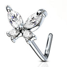 Cherry Diva L Bend Nose Stud 20 Gauge Crystal Butterfly L- Bend Nose Stud