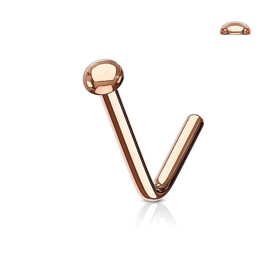 Cherry Diva L Bend Nose Stud ROSE GOLD 20 Gauge Dome End L Bend Nose Stud