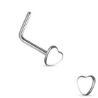 Cherry Diva L Bend Nose Stud SILVER 20 Gauge Heart End L Bend Nose Stud