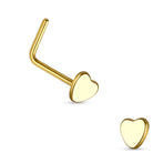 Cherry Diva L Bend Nose Stud GOLD 20 Gauge Heart End L Bend Nose Stud
