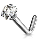 Cherry Diva L Bend Nose Stud 20 Gauge Titanium Crystal Heart L-Bend Nose Stud