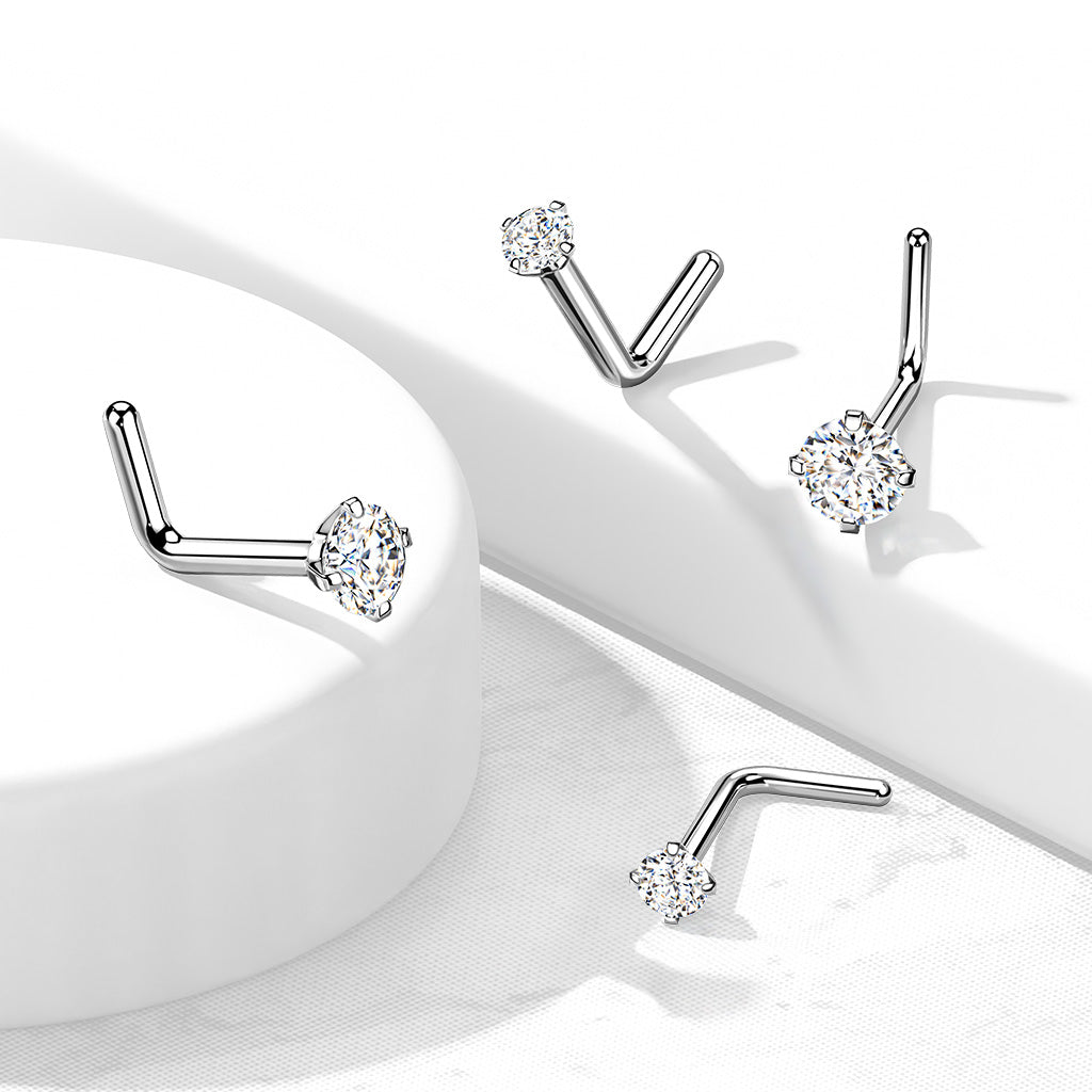 Cherry Diva L Bend Nose Stud 20 Gauge Titanium Prong Set Crystal L Bend Nose Stud