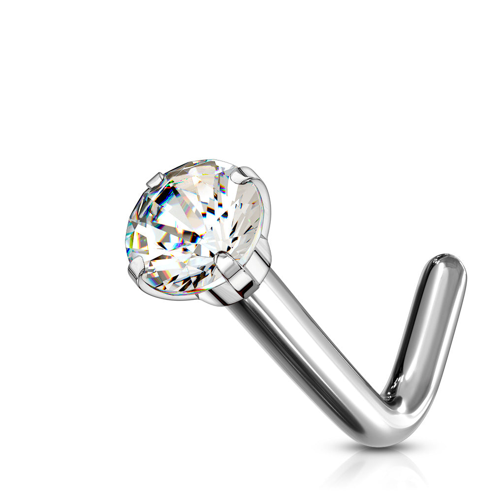 Cherry Diva L Bend Nose Stud 20 Gauge Titanium Prong Set Crystal L Bend Nose Stud