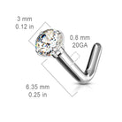 Cherry Diva L Bend Nose Stud 20 Gauge Titanium Prong Set Crystal L Bend Nose Stud