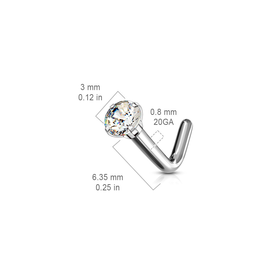 20 Gauge Titanium Prong Set Crystal L Bend Nose Stud