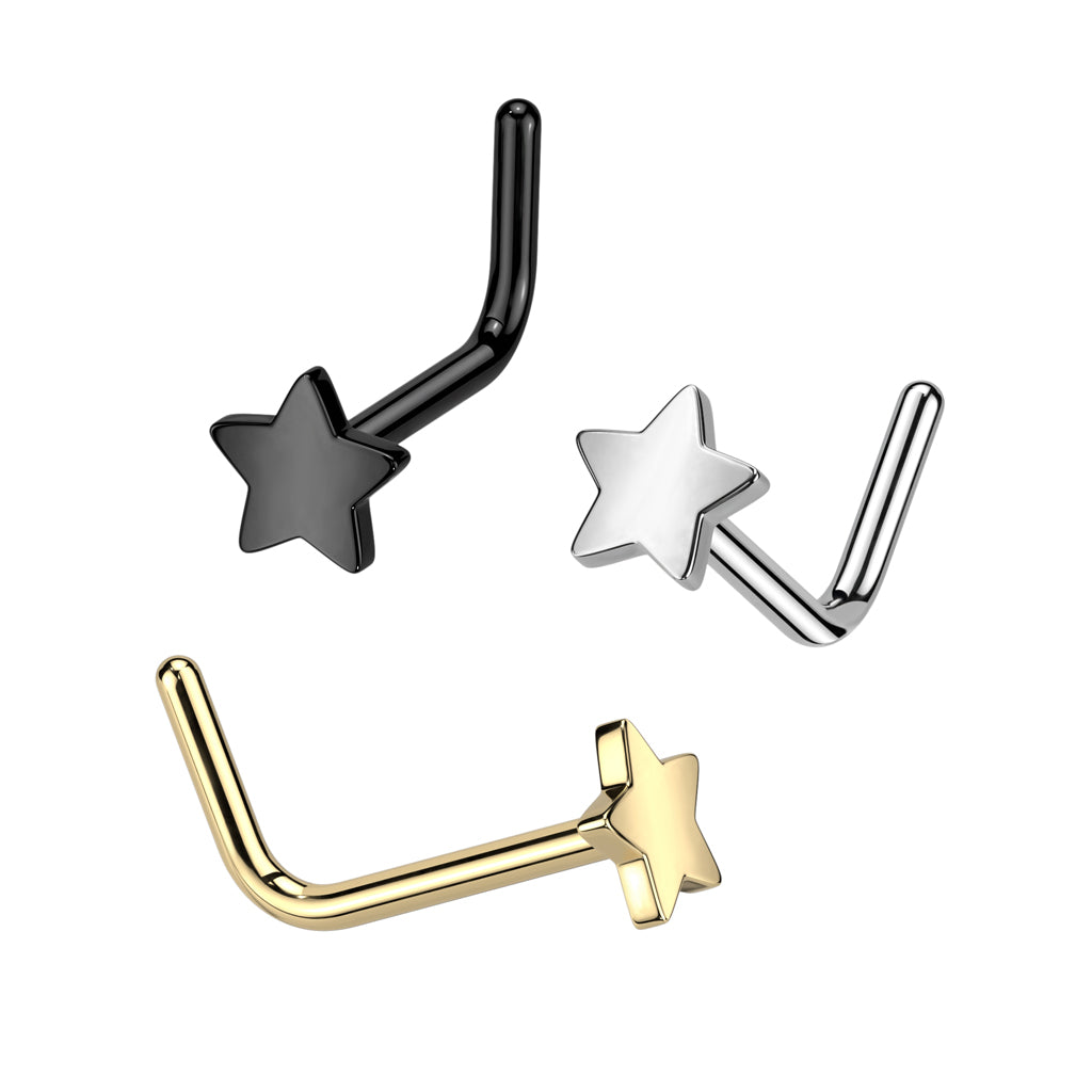 Cherry Diva L Bend Nose Stud 20 Gauge Titanium Star Top L-Bend Nose Stud