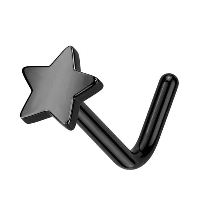 Cherry Diva L Bend Nose Stud Black 20 Gauge Titanium Star Top L-Bend Nose Stud