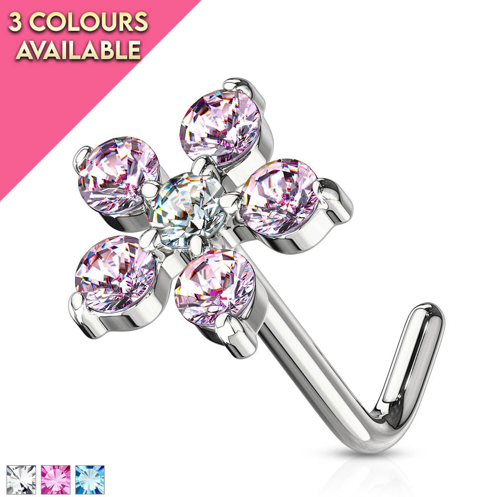 Crystal Flower L Bend Nose Stud