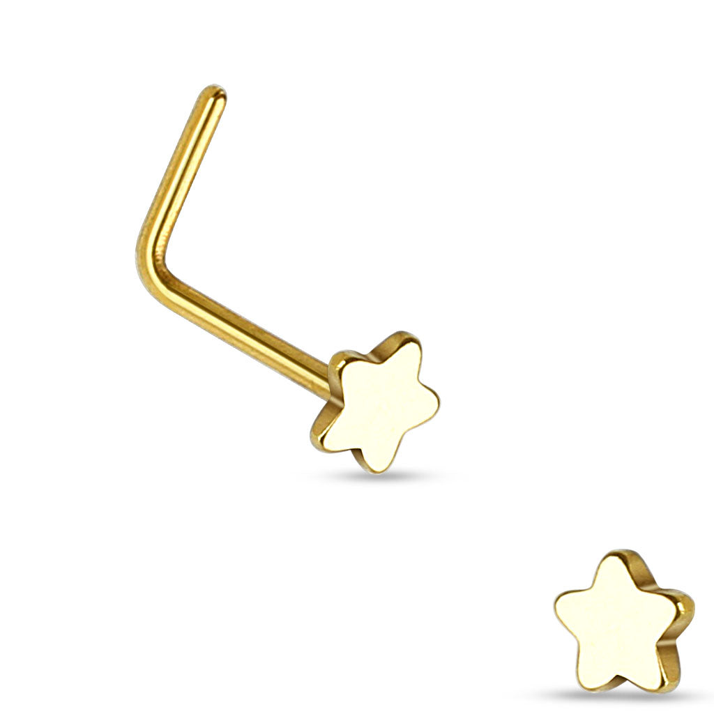 Cherry Diva L Bend Nose Stud GOLD 20 Gauge Star End L Bend Nose Stud