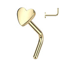 Cherry Diva L Bend Nose Stud Gold 20 Gauge Titanium Heart Top L-Bend Nose Stud