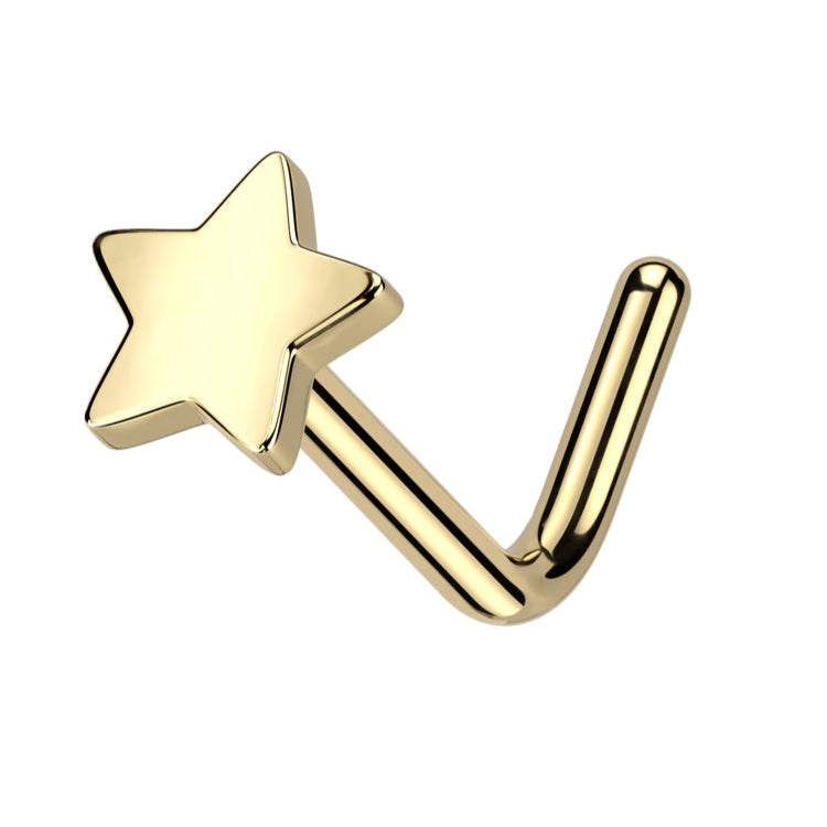 Cherry Diva L Bend Nose Stud Gold 20 Gauge Titanium Star Top L-Bend Nose Stud